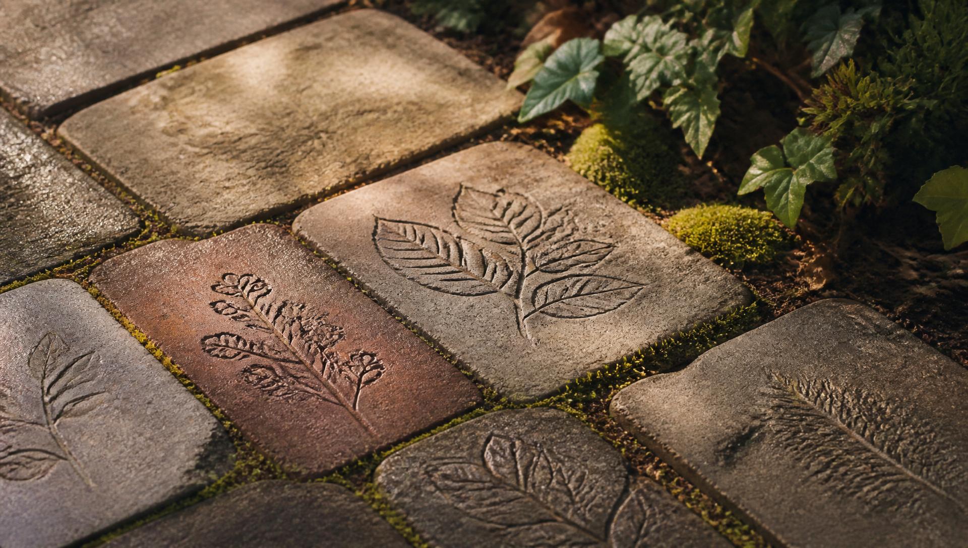 Engraved memorial bricks in a garden walkway with soft morning light