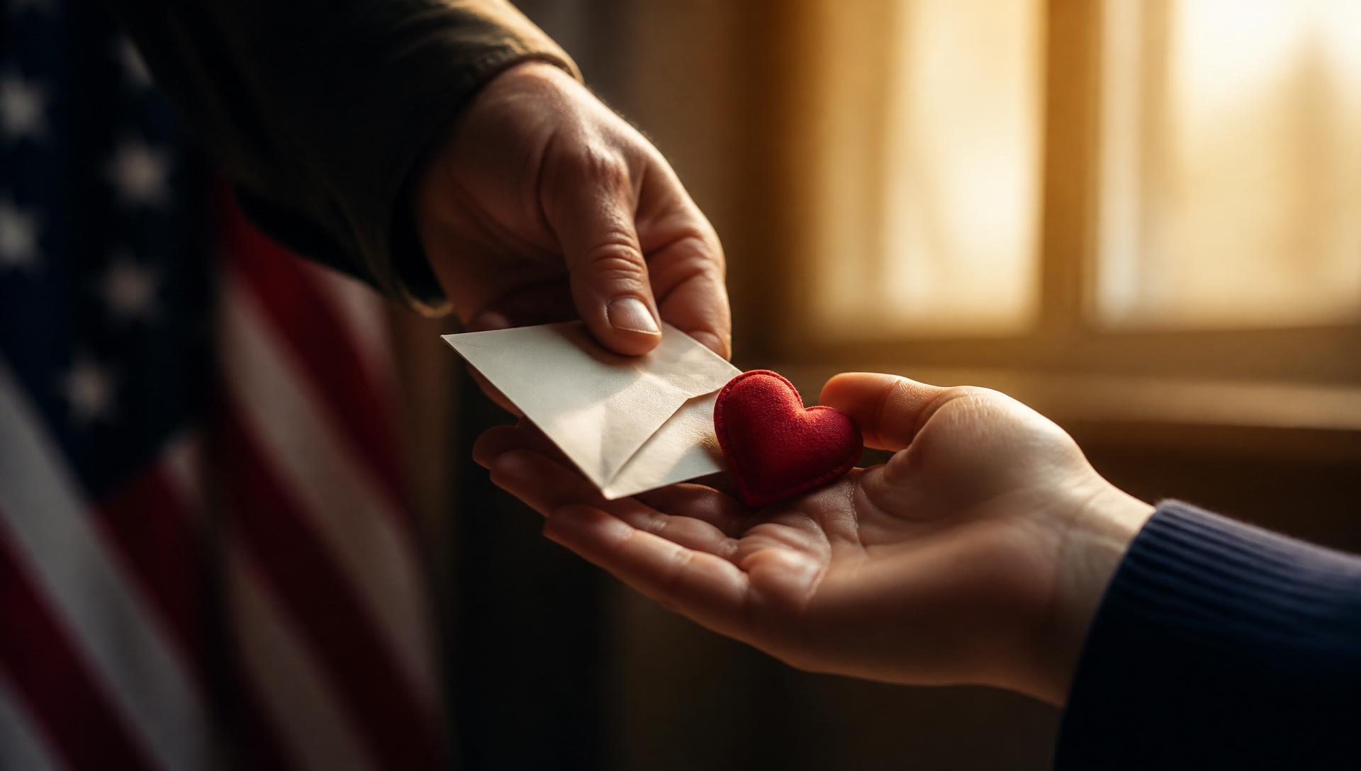 Hands passing a small heart, symbol of giving and gratitude