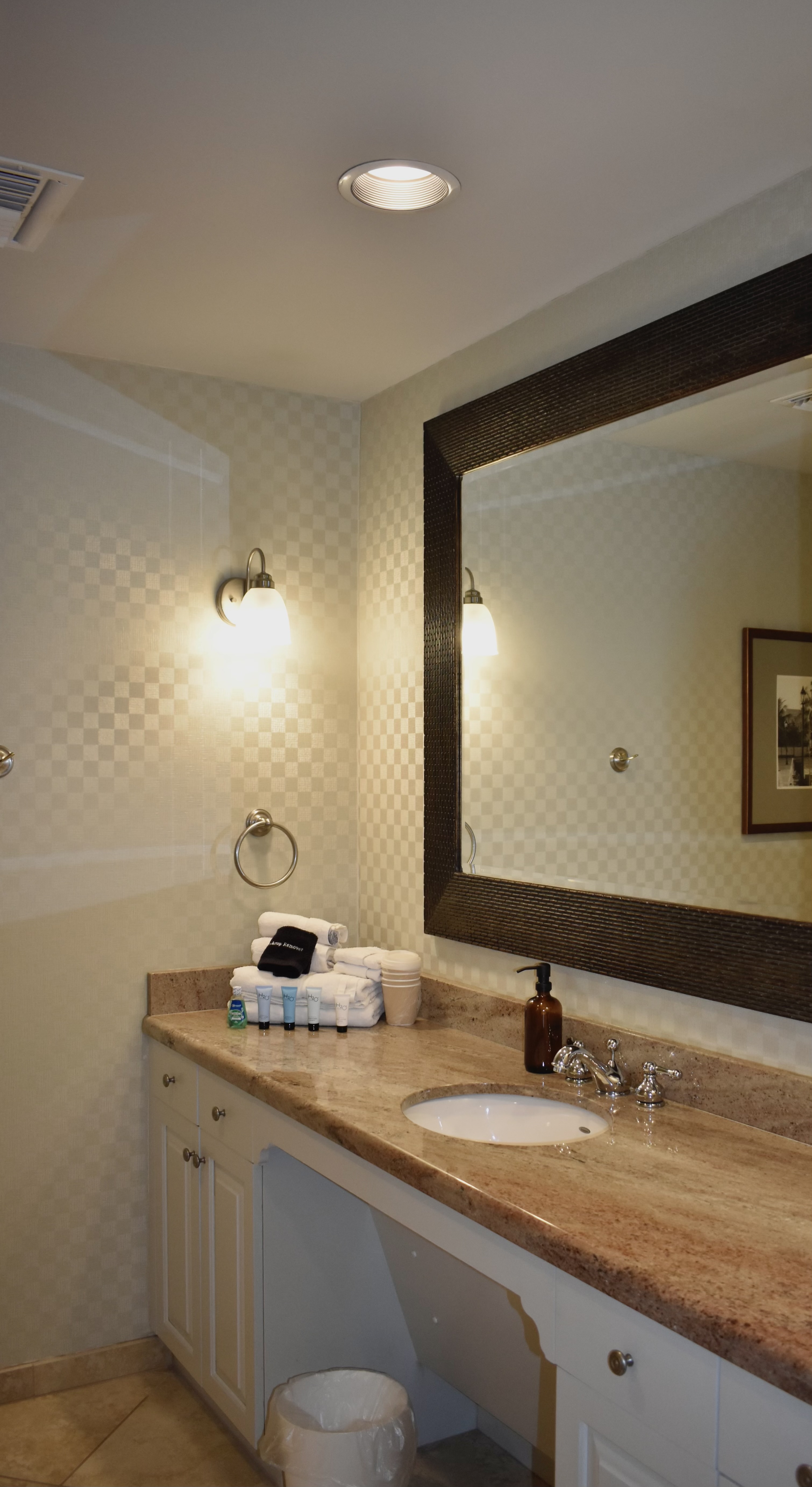Fisher House bathroom vanity stocked with the small comforts of home